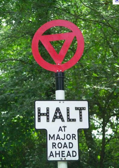 Halt at Major Road Ahead standard road sign