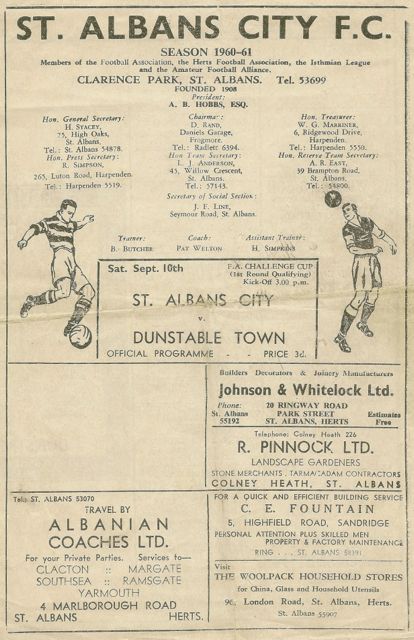 St Albans City FC v Dunstable Town FC 1960